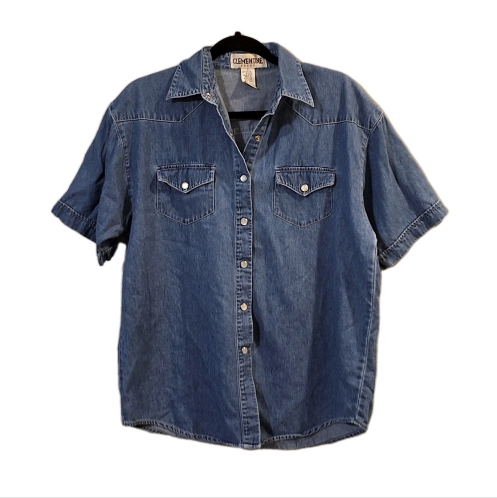 Vintage Clementine Denim Shirt Women's Small Pearl Snap Cowgirl Western Wear 90s